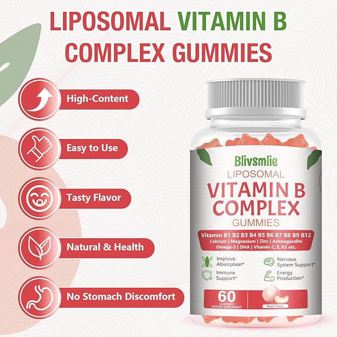 2 Pack 33-in-1 Liposomal Vitamin B Complex Gummies -B1 B2 B3 B4 B5 B6 B7 B8 B9B12 | Vitamin C D3K2|CalciumMagnesiunZinc etc.for Energy BrainImmuneSkin Support &ampHeart Support