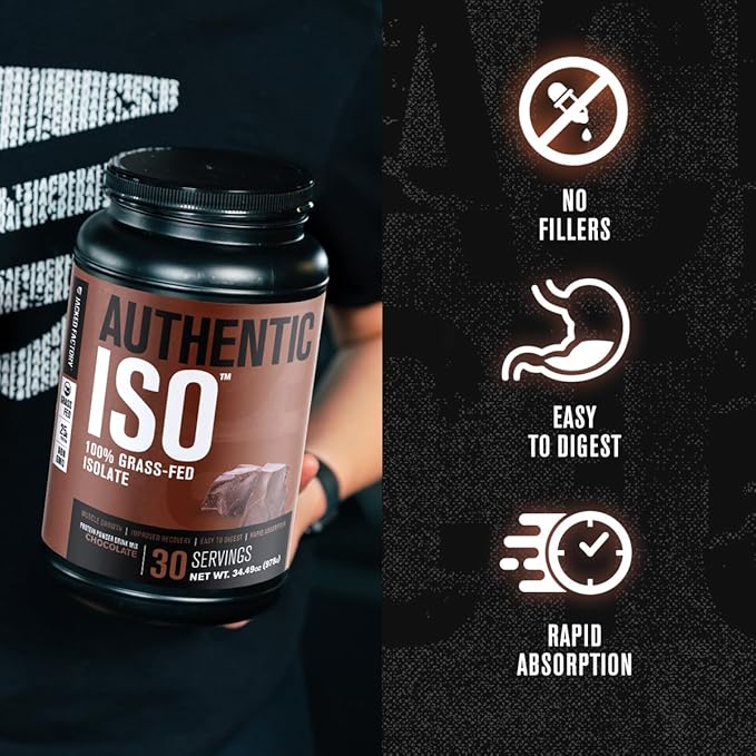 Jacked Factory Authentic ISO Grass Fed Whey Protein Isolate Powder - Low Carb Non-GMO Muscle Building Protein w/No Fillers (Chocolate Peanut Butter 30sv) &amp (Chocolate 30sv)
