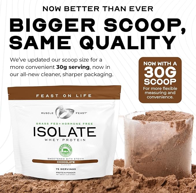 Muscle Feast Grass-Fed Whey Protein Isolate All Natural Hormone Free Pasture Raised Whey Isolate Protein Powder for Men and Women Clean Gluten-Free Delicious Isolate Protein - Dark Chocolate 2lb