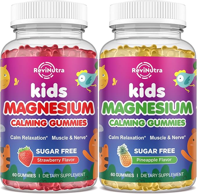 2 Pack Kids Magnesium Gummies Sugar Free Strawberry &amp Pineapple Flavor