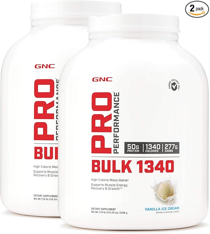 GNC Pro Performance Bulk 1340 - Vanilla Ice Cream Twin Pack 9 Servings per Bottle Supports Muscle Energy Recovery and Growth