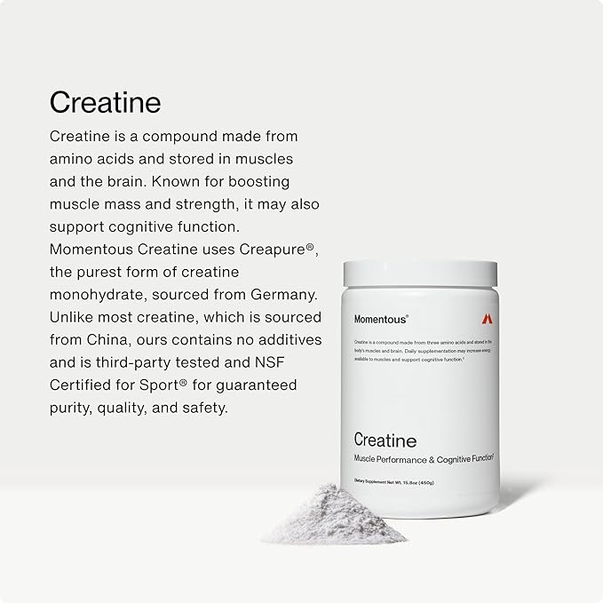 Momentous Creatine Monohydrate Powder &amp Essential Grass-Fed Whey Chocolate Protein Powder - Supports Strength Lean Muscle &amp Recovery - 20 g Isolate Protein - NSF Certified for Sport - Gluten