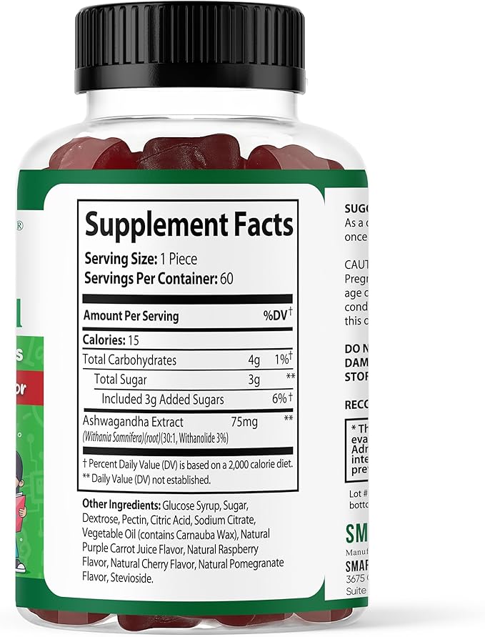 Kids Focus Gummies with Calm Ashwagandha Supplements for Kids &amp Teens – Calm Gummies for Attention Memory &amp Relaxed Sleep – Natural Strawberry Flavor – 60 Gummies