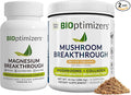 BiOptimizers Magnesium Breakthrough 4.0 (30 Capsules) &amp Mushroom Breakthrough Powder (Salted Caramel 15 Servings) - Natural Sleep and Brain Superfood &amp Supplement Bundle