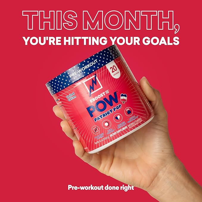 EBOOST POW Natural Pre Workout Powder - 20 Servings - Patriot Pop - Pre Workout Supplement for Performance Joint Mobility Support Energy Focus - Men &amp Women - Non-GMO Gluten-Free No Creatine