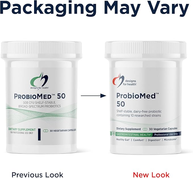 Designs for Health ProbioMed 50 - Probiotics for Digestive Health - 10 Strains with Lactobacillus acidophilus Probiotic + Lactobacillus rhamnosus - Gut Health + Immune Support Supplement (30 Caps)
