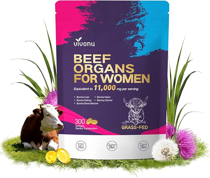 VivoNu Beef Organ Supplement 11000mg per Serving 100 Day Supply + D3 K2 10000 IU with MK7-300 Virgin Coconut Oil Softgels