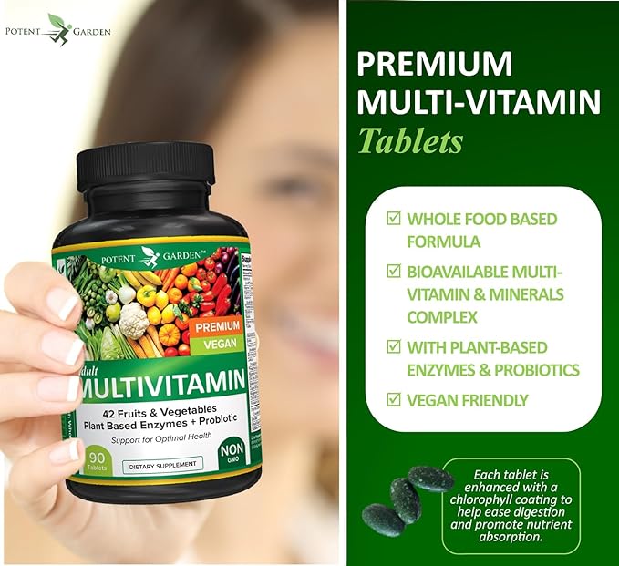 Potent Garden Adult Multivitamin for Women &amp Men 42 Fruits &amp Vegetables Plus Probiotics Supports Energy Metabolism &amp Immune System Daily Multivitamin for Men &amp Women Non-GMO 90 Tab