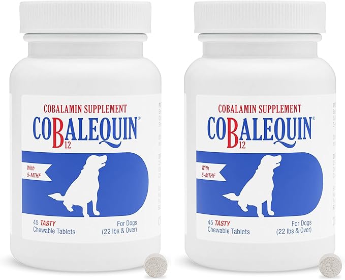 Nutramax Laboratories Cobalequin B12 Supplement for Medium to Large Dogs45 Chewable TabletsHydrolyzed Chicken2.08 Ounces(Pack of 2)