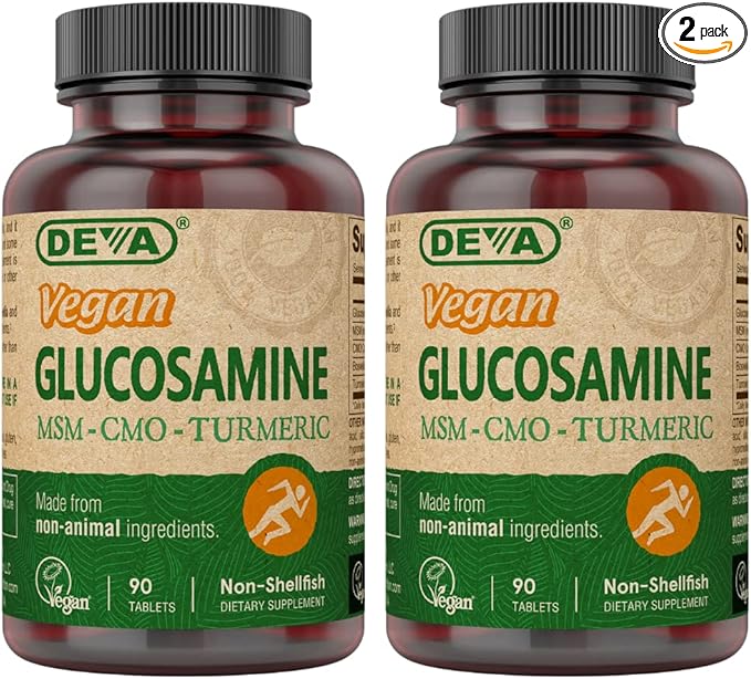 DEVA Vegan Glucosamine-MSM-CMO &amp Turmeric Supplement - Gluten Free Plant Based Nutritional Supplement - 90 Tablets (Pack of 2)