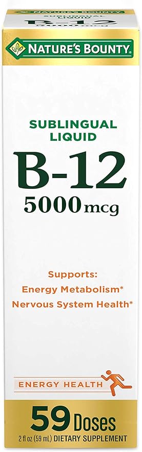 Nature’s Bounty Vitamin B12 5000 mcg Sublingual Liquid Cardiovascular Health &amp Cellular Energy Support 2 Fl Oz (1 Count)