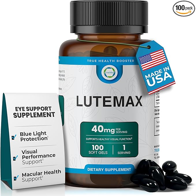 Lutemax 40 mg 100 days supply Eye Supplement - Supports Macular Health Vision Clarity Heart Health Protects Eyes from Blue Light &amp Photons Antioxidant Protection GMP Certified 60 Softgel.