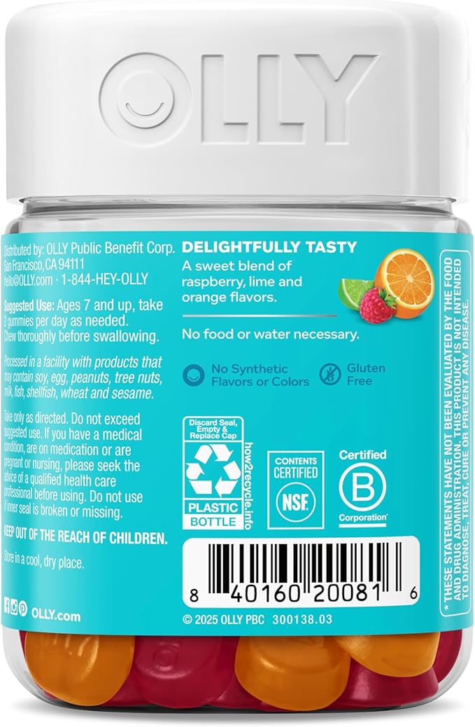 OLLY Kids Chillax Gummies Magnesium L-Theanine Lemon Balm Chewable Supplement Sherbet Flavor