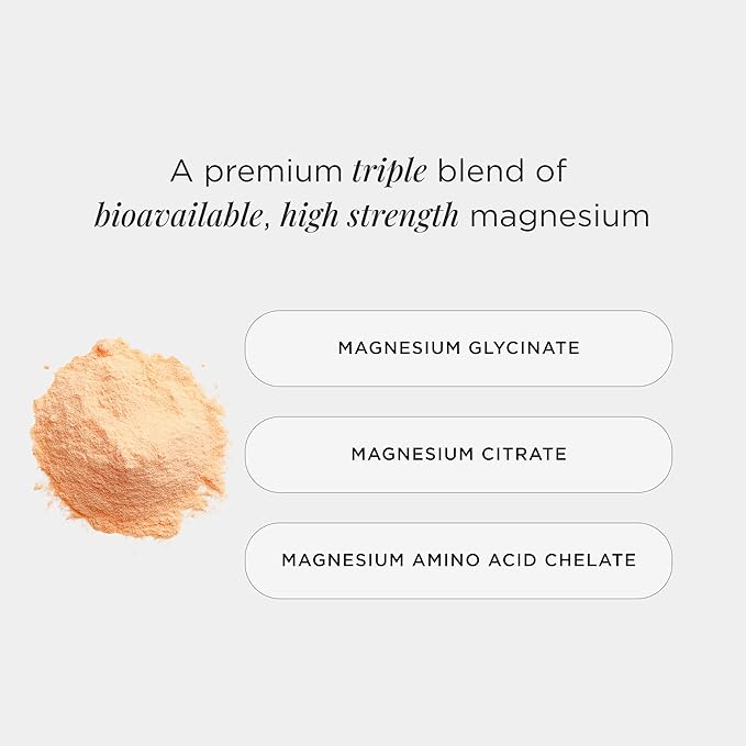 JSHealth Vitamins Advanced Magnesium+ Powder with Magnesium Glycinate &amp Citrate - 3 Bioavailable Forms 400 mg/Serving - Peach Flavor