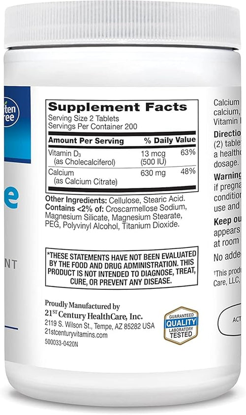 21st Century Calcium Citrate + Vitamin D Caplets - 400 ct Pack of 6