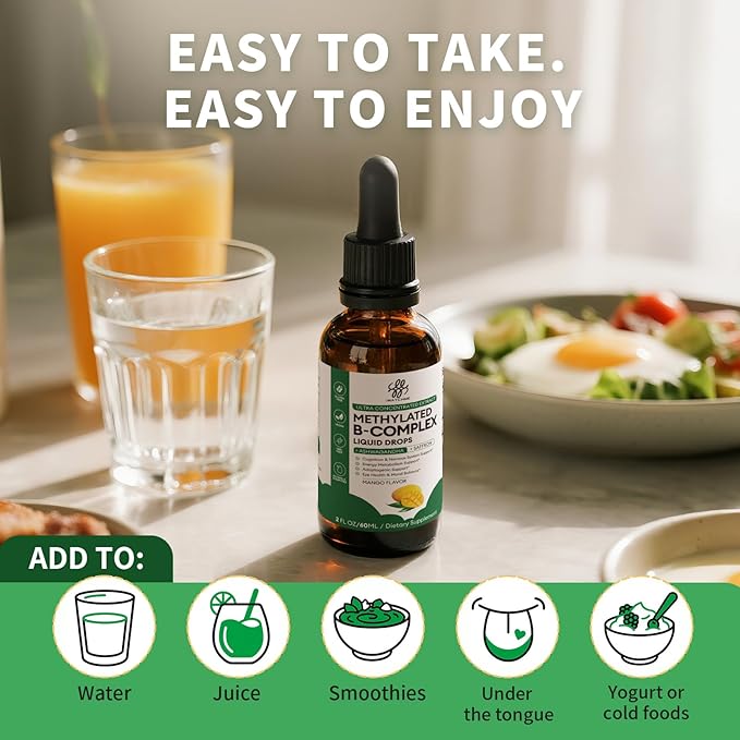 iMATCHME Methylated B Complex Liquid Drops - Max Absorption L-Methylfolate (L-5-MTHF) Vitamin B12 Methylcobalamin B6 - with Ashwagandha &amp Saffron for Energy Focus &amp Brain Health - Vegan 2
