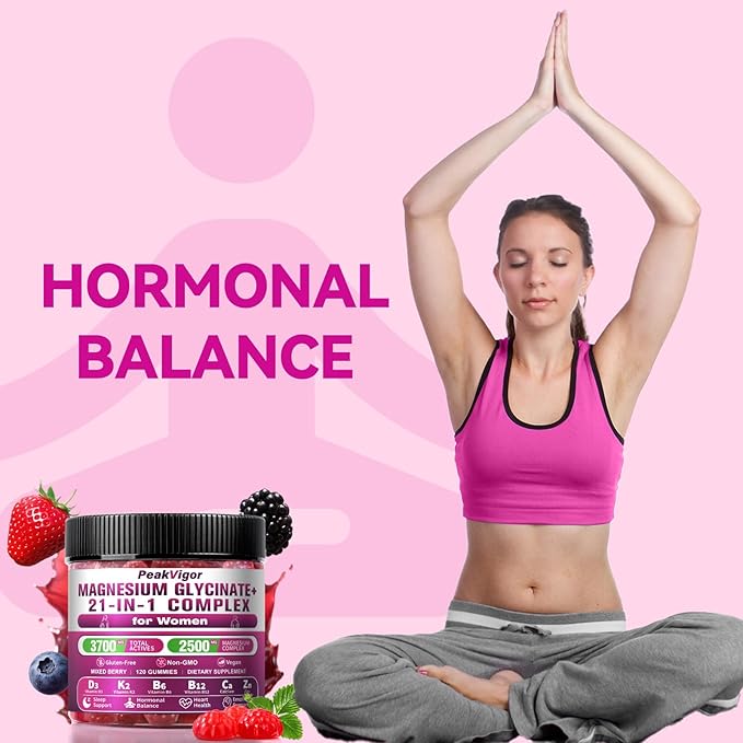 21 in 1 Magnesium Glycinate Gummy for Women with D3 K2 B6 B12 L-Theanine &amp Ashwagandha 2500mg Magnesium Complex Sleep Support Vegan Non-GMOThird-Party Tested (60-Day Supply)