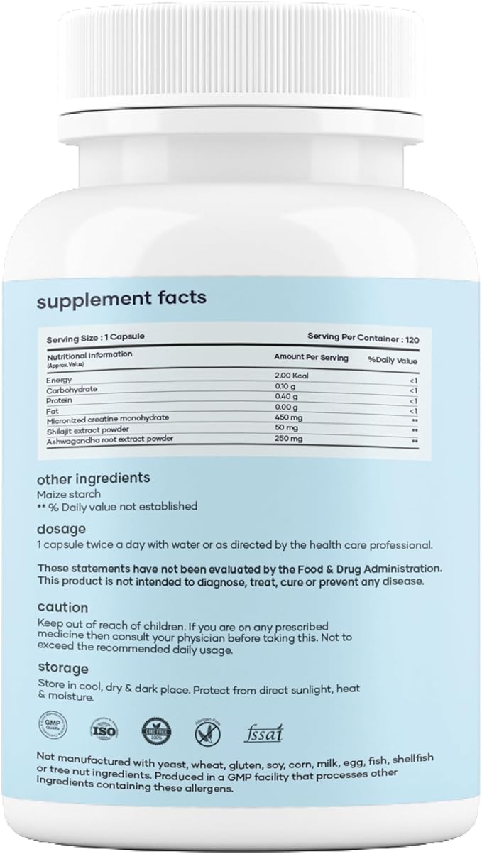 mars by GHC Micronized Creatine Monohydrate Caps with Shilajit &amp Ashwagandha | Overall Well-Being | 360 Capsules | Pack of 3