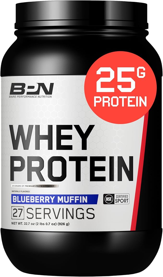 BARE PERFORMANCE NUTRITION BPN Whey Protein + Casein Protein Powder Blend Blueberry Muffin 25g Protein per Serving Supports Lean Muscle Recovery 27 Servings Third Party Tested