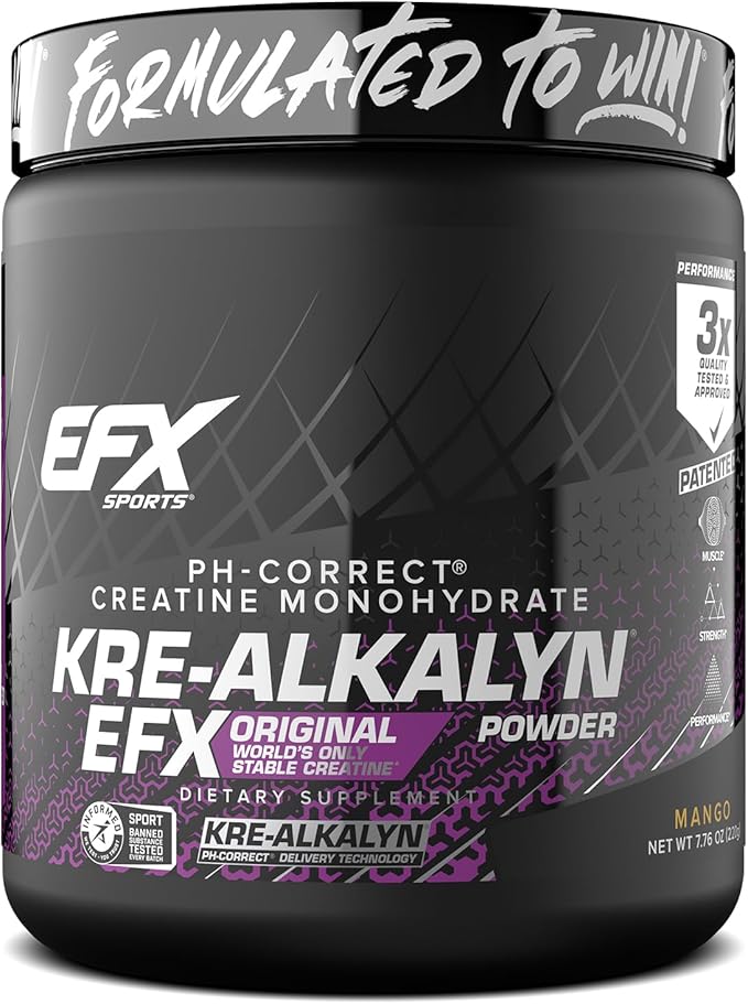 EFX Sports Kre-Alkalyn EFX Powder | pH Correct Creatine Monohydrate Powder Supplement | Strength Muscle Growth &amp Performance | 110 Servings (Mango)