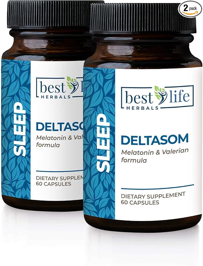 DeltaSom Natural Sleep Aid - Non Habit Forming Sleep Supplement with Valerian Root That Leaves Adults Feeling Rested - 2 Bottles