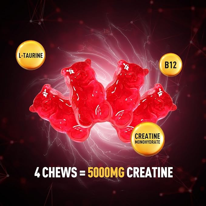 Creatine Monohydrate Gummies - 5g Creatine Monohydrate with L-Taurine B12 Mixed Berry Flavor 120 Count