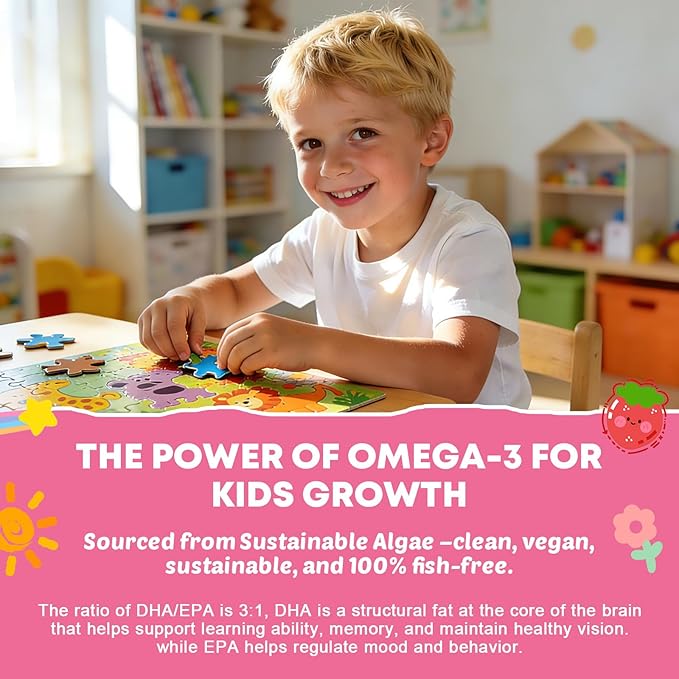 Kids Multivitamin Gummies with Omega-3 (Dha+Epa) Methylated B12 &amp Folate B6 B2 &amp Elderberry Vitamin D3 C A E Zinc Postbiotics Choline | for Brain Eye &amp Immune Clean Sugar Free