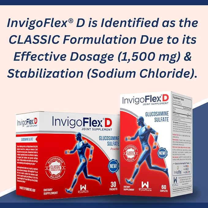 INVIGOFLEX 1500mg of Glucosamine Sulfate Powder (Classic Formulation) - Premium Joint Supplement for Knees Hands Back and Hip Support D: Glucosamine Sulfate Packets - 90 Packets (Pack of 3)