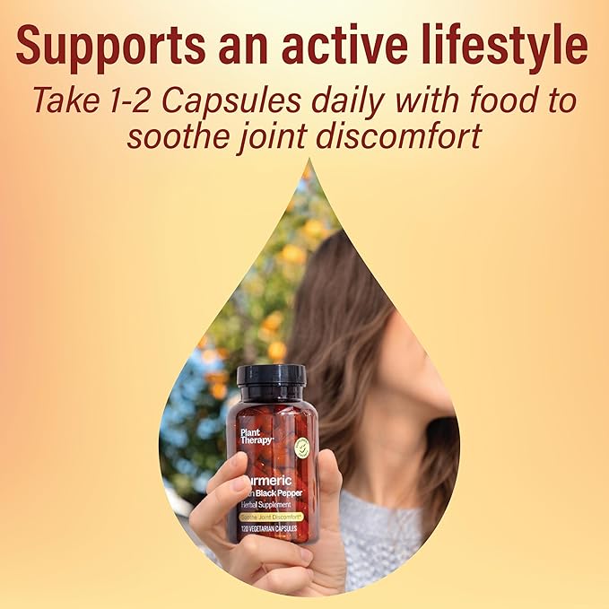 Plant Therapy Turmeric Black Pepper Supplement Capsules Manufactured in USA 4 Month Supply Supports Joint and Muscle Health Supplements for Women &amp Men 120 Vegetarian Capsule