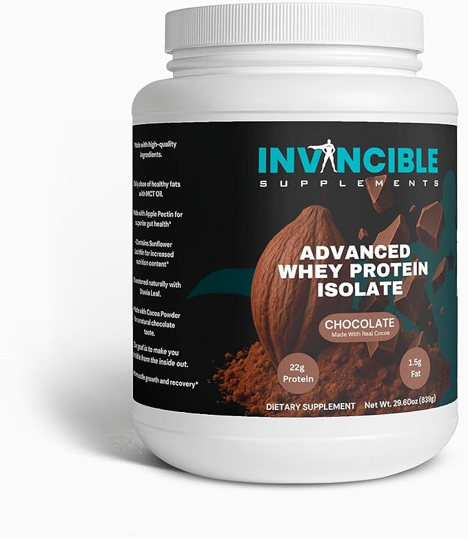 Advanced Whey Protein Isolate Chocolate 22g Protein MCT Oil Digestive Support Non-GMO Made with Cocoa Post Workout Recovery Shake