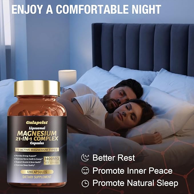 2 Packs Liposomal 1400mg Magnesium Complex (Citrate Glycinate Malate etc) Capsule - 12 Active Types Magnesium with Vitamin D3 B6 B12 C Ashwagandha &amp CoQ10 for Women &amp Men -Support Bone &