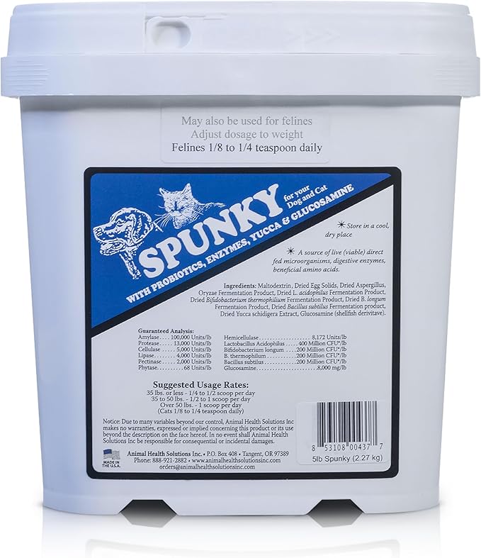 Spunky Digestive Supplement - Probiotics Digestive Enzymes Joint Support for Cats and Dogs | Gut Health | Pet Probiotics for Dogs and Cats - 5lb