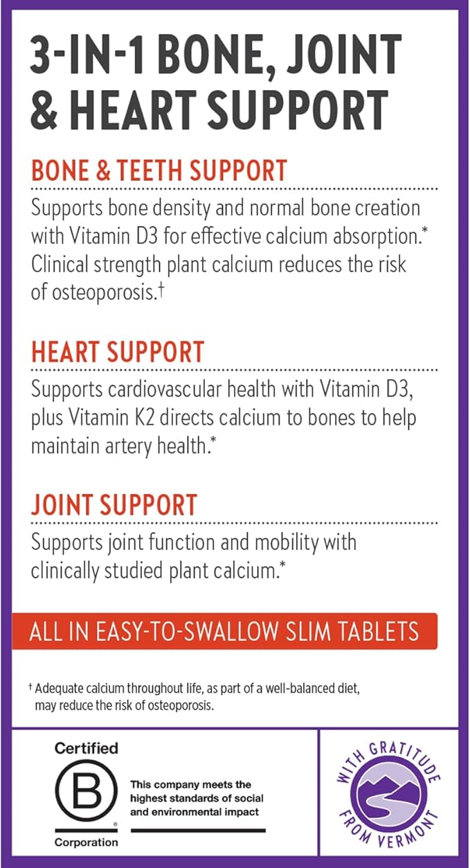 New Chapter Calcium Supplement - Bone Strength Plant-Based USDA Organic Calcium with Magnesium Vitamin D3+K2 for Bone Health &amp Joint Mobility Heart Support 905 mg dose - 270 Slim Tablets