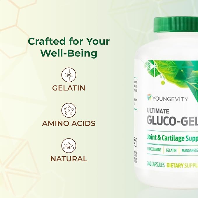 Youngevity Ultimate Gluco-Gel -for Tendons Bones &amp Cartilage | Contains Glucosamine Gelatin &amp Manganese | 240 Capsules | 2 Bottles