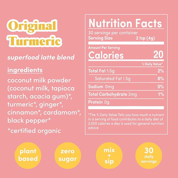 GOLDE - Superfood Latte Blend - Original Turmeric - Plant-Based w/Coconut &amp Ginger - Vegan Keto Sugar-Free - 30 Servings