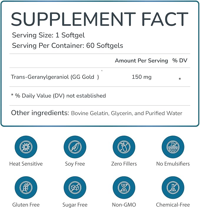 WELLNESS EXTRACT Geranylgeraniol GG 150mg Annatto Derived Supplement for CoQ10 Support Cellular Energy &amp Muscle Health Non-GMO Gluten Free 60 Softgels