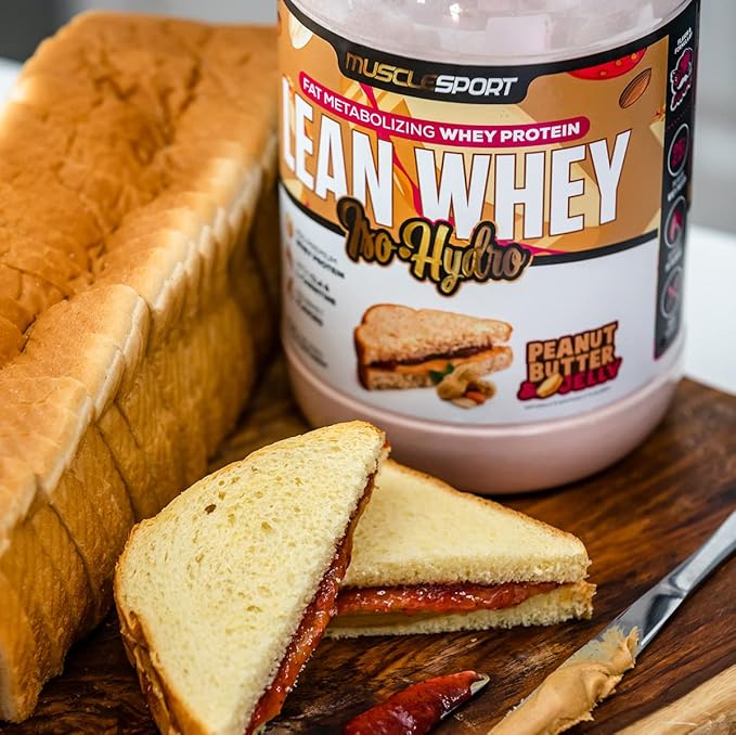 MuscleSport Lean Whey Revolution™ Whey Protein Isolate with Hydrolyzed Whey - Low Calorie Low Carb Low Fat Incredible Flavors - 25g protein per scoop (2LB Peanut Butter &amp Jelly)