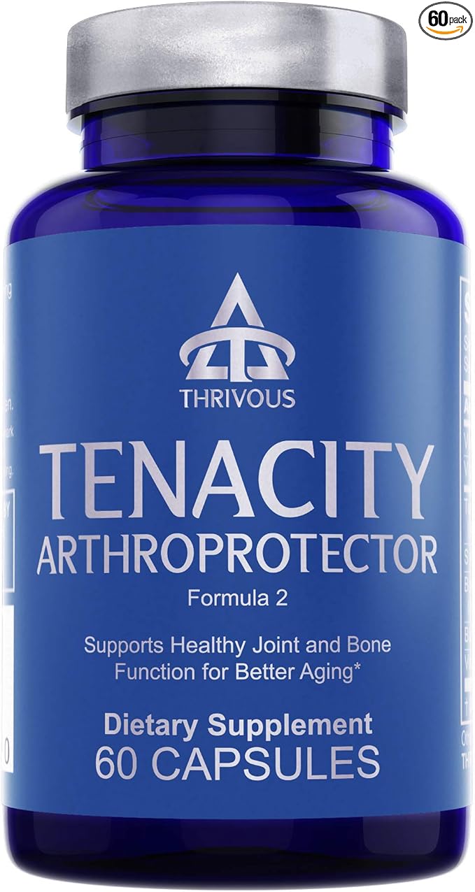 Thrivous Tenacity Arthroprotector – Joint &amp Bone Support Supplement with ApresFlex® Boswellia Same Turmeric Vitamin D3 &amp K2 – 60 Vegan Capsules