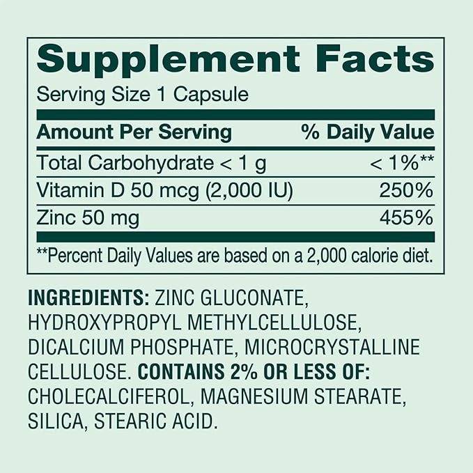 Zinc 50 mg with Vitamin D 50 mcg – 150 Vegetarian Capsules Dietary Supplement (Pack of 1)