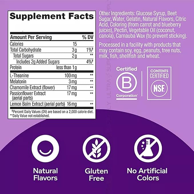 Melatonin Sleep Gummies with L-Theanine &amp Chamomile – Blk Berry Flavor Non-Habit Forming Gluten Free 110 Count