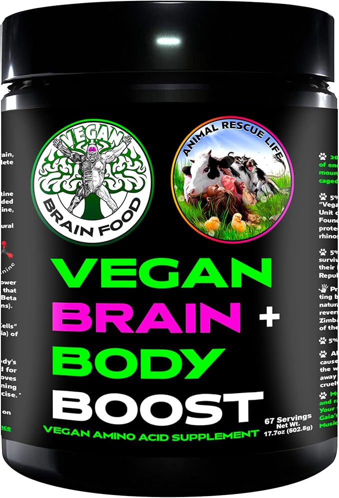 Vegan Brain &amp Body Boost: The Cherry On Top of A Plant-Based Lifestyle | Working Intelligence | Anti-Aging | Physical Fitness | Vegan Amino Acids - Creatine Taurine &amp Beta Alanine | 67 Servin