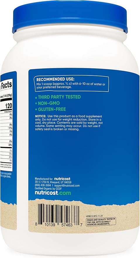 Nutricost Organic Pea Protein Powder (3 LBS) Chocolate - Certified USDA Organic Protein from Plants Vegetarian Friendly Gluten Free Non-GMO
