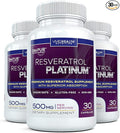 Resveratrol Platinum (3 Bottles) Anti Aging Supplement 500mg | Premium High Potency Formulation | 30 Capsules Per Bottle