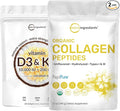 Micro Ingredients Vitamin D3 10000 iu + K2 200 mcg Coconut Oil Softgels &amp Organic Collagen Peptides Powder Bundle 2 Pack | Essential Sunshine Vitamins | Hydrolyzed Type I &amp III Bovine Collagen