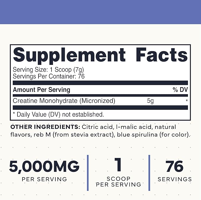 Type Zero Creatine Monohydrate Powder 500 Grams Blue Raspberry Flavor - Gluten-Free