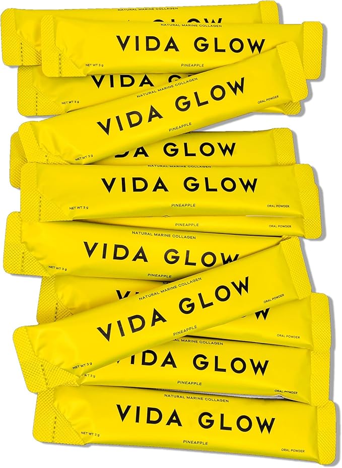 Vida Glow Marine Collagen Powder - Anti Aging Supplement with Collagen Peptides Promotes Glowing Skin Strong Nails Healthy Hair | 30 Servings Pineapple Flavor
