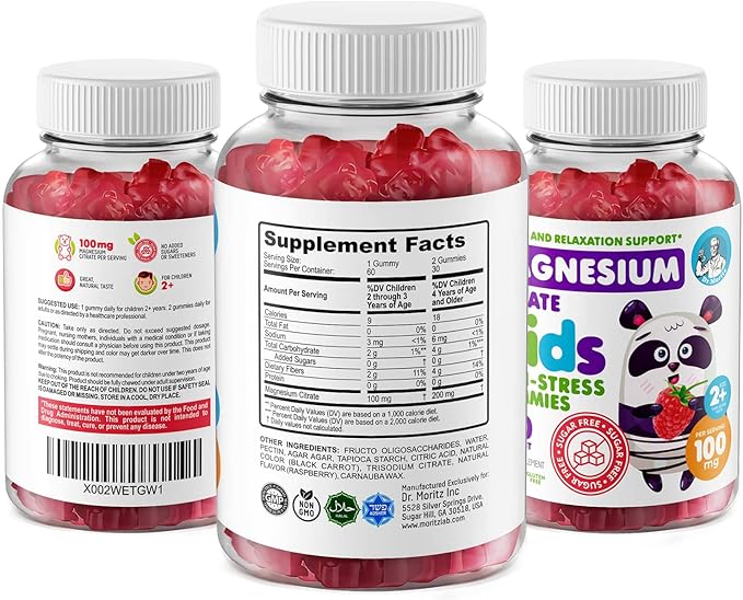 DR. MORITZ Complete Wellness Duo - Kids Magnesium Gummies (60 Count) - Sugar-Free with Vitamin C (60 Count 2 Pack)