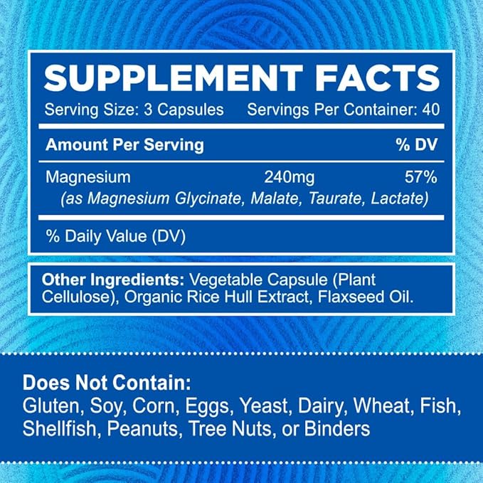 Zentastic Magnesium Complex 4-in-1 Supplement – Magnesium Glycinate Malate Taurate &amp Lactate – Chelated High Absorption for Nerves Muscles Bones &amp Immune Support – 120 Capsules