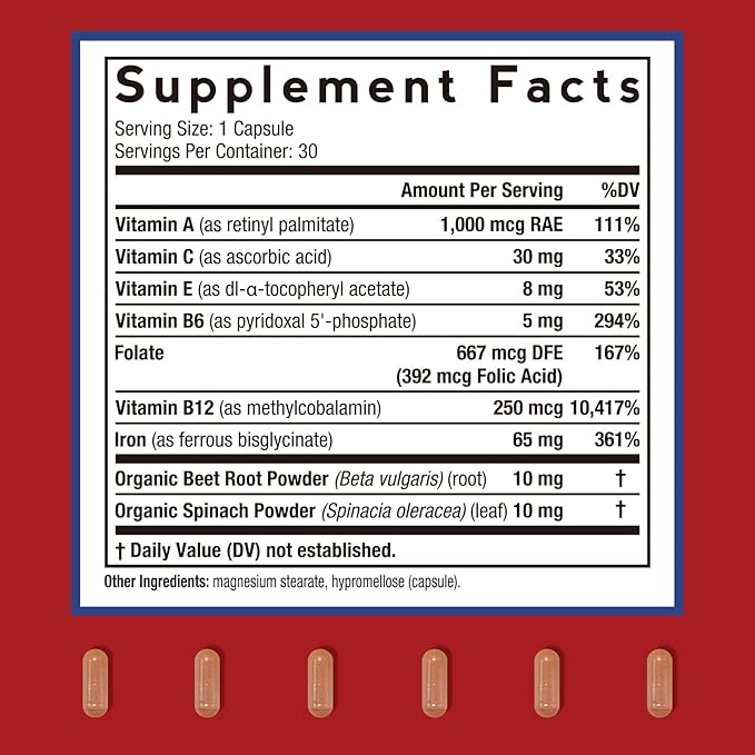 Doctor's Recipes Iron 65 mg &amp Iron Complex Bundle Energy Production &amp Blood Health Stomach Friendly Iron Tablets 60 ct &amp Iron Capsules 30 ct