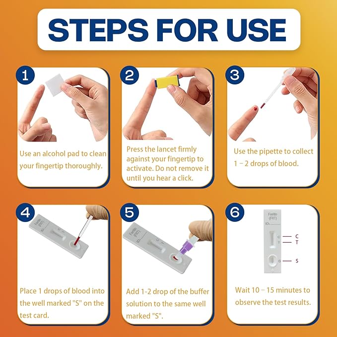 Iron Deficiency Test Kit at-Home Iron Test kit for Anemia. 2-Pack for Quick Response and Accurate Results. Suitable for Both Men and Women.
